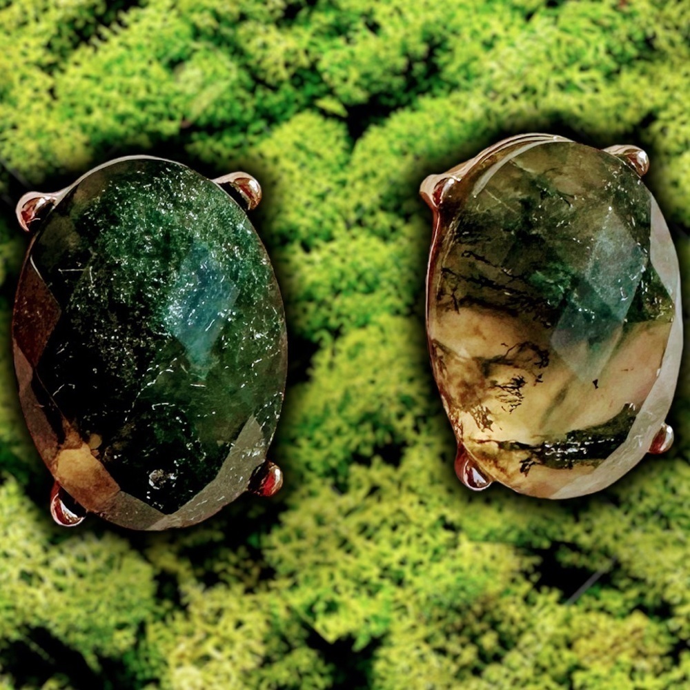 NEW Mossy Green Faceted Oval Gemstone Stud Earrings